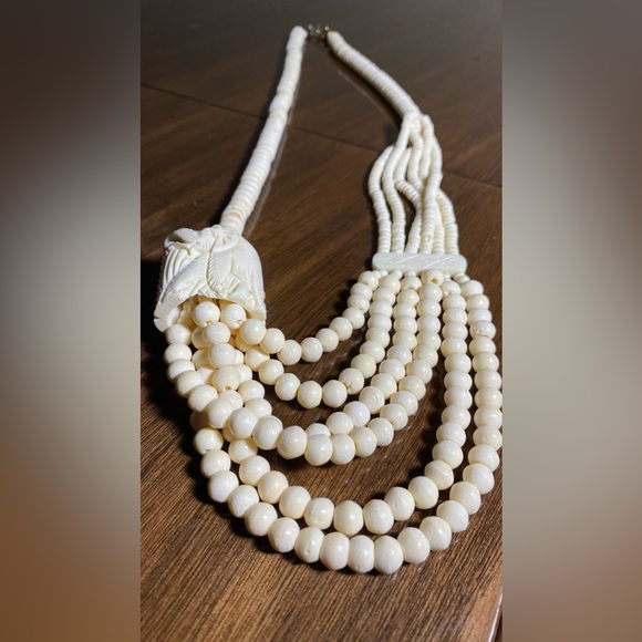 BONE Hand carved Tribal, beaded necklace. Made from bovine. Heavy,vintage 1960’s - Picture 4 of 16